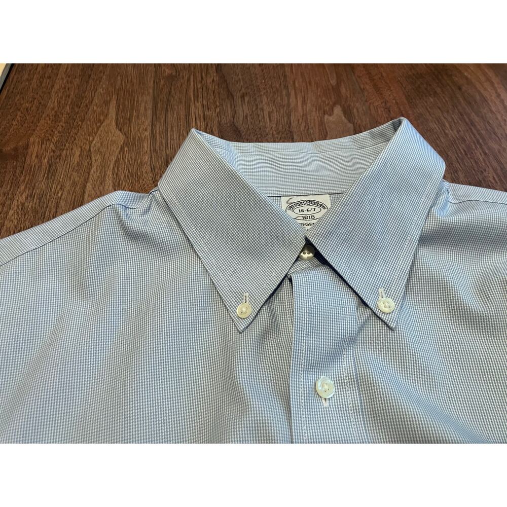 Brooks Brothers 16 6/7 Regent Blue‎ Gingham Men's Shirt Dress Business Casual